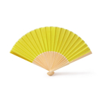 Leque com varetas de bambu e tecido de poliéster colorido cor amarelo segunda vista