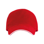 Boné de 5 painéis com pala a contrastar de algodão 170 g/m2 cor vermelho segunda vista