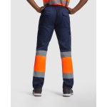 Calças de trabalho de alta visibilidade com bolsos 200 g/m2 Roly Naos cor cor-de-laranja fluorescente quarta vista de uso