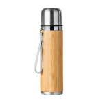 Garrafa térmica de aço, revestimento de bambu e capacidade de 420 ml cor prateado primeira vista de uso