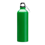 Garrafa de alumínio grande com mosquetão na tampa 800 ml cor verde primeira vista de uso