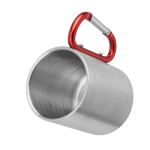 Caneca metálica de parede dupla com asa-mosquetão colorida 230 ml cor vermelho vista detalhe 1