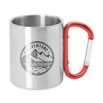 Caneca metálica de parede dupla com asa-mosquetão colorida 230 ml cor vermelho vista detalhe 4