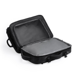 Mochila de viagem, pele de PU extensível com bolso para portátil 17” cor preto vista detalhe 2