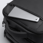 Mochila de viagem, pele de PU extensível com bolso para portátil 17” cor preto vista detalhe 4