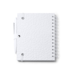 Caderno de extrato de pedra com capa dura, folhas A5 pautadas cor branco vista detalhe 3