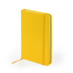 Bloco de notas de capa dura de polipele e marca-página, folhas A5 lisas cor amarelo primeira vista de uso