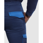 Calças compridas unissexo multibolsos contraste 250 g/m2 Roly Trooper cor azul real vista detalhe 2