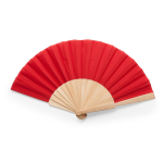 Leque colorido com tecido de poliéster e varetas de madeira cor vermelho primeira vista de uso