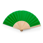 Leque colorido com tecido de poliéster e varetas de madeira cor verde segunda vista