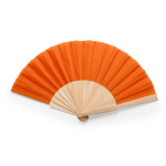 Leque colorido com tecido de poliéster e varetas de madeira cor cor-de-laranja segunda vista