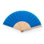 Leque colorido com tecido de poliéster e varetas de madeira cor azul real segunda vista