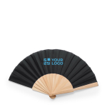 Leque colorido com tecido de poliéster e varetas de madeira vista principal