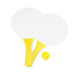 Set de tenis para praia com 2 raquetes de madeira e 1 bola cor amarelo segunda vista