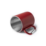 Caneca de aço reciclado 304 com parede dupla e asa-mosquetão 300 ml cor vermelho vista detalhe 1