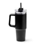 Garrafa térmica de aço inoxidável reciclado com palhinha 870 ml cor preto segunda vista