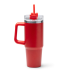 Garrafa térmica de aço inoxidável reciclado com palhinha 870 ml cor vermelho segunda vista