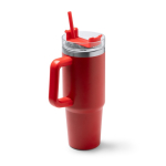 Garrafa térmica de aço inoxidável reciclado com palhinha 870 ml cor vermelho primeira vista de uso