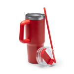 Garrafa térmica de aço inoxidável reciclado com palhinha 870 ml cor vermelho vista detalhe 2
