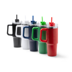 Garrafa térmica de aço inoxidável reciclado com palhinha 870 ml cor vermelho vista detalhe 5