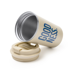 Copo térmico de aço inoxidável com tampa de rosca antifugas 450 ml cor bege vista detalhe 1