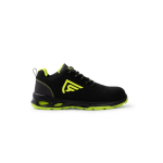Sapatos de trabalho tipo desportivo feitos de microfibra com biqueira de fibra Roly cor amarelo fluorescente primeira vista de uso