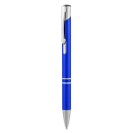 Caneta de alumínio reciclado com mecanismo de botão, tinta azul cor azul primeira vista