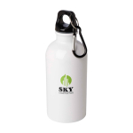 Garrafa de aço inoxidável reciclado com mosquetão 400 ml cor branco vista impressão tampografia