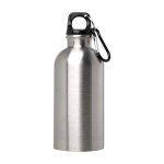 Garrafa de aço inoxidável reciclado com mosquetão 400 ml cor prateado segunda vista frontal