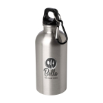 Garrafa de aço inoxidável reciclado com mosquetão 400 ml cor prateado vista impressão tampografia