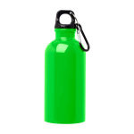 Garrafa de aço inoxidável reciclado com mosquetão 400 ml cor verde fluorescente segunda vista frontal