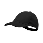 Boné de 6 painéis de algodão penteado com fecho de velcro cor preto primeira vista