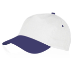 Boné de algodão de 5 painéis com fecho de velcro em várias cores cor branco/azul