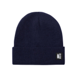 Gorro de malha de poliéster rPET com rebordo frontal cor azul-marinho primeira vista
