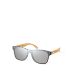 Óculos de sol com hastes de bambu e lentes pretas espelhadas vista principal