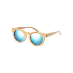 Óculos de bambu com lentes espelhadas em saco com fecho de cordão cor madeira