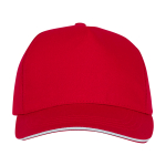 Boné de ténis de algodão com 5 painéis de 175 g/m2 cor vermelho segunda vista frontal