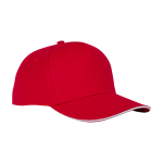 Boné de ténis de algodão com 5 painéis de 175 g/m2 cor vermelho vista lateral