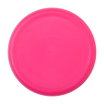 Frisbee redondo de plástico reciclado com acabamento salpicado cor fúcsia segunda vista frontal