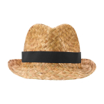 Chapéu de palha transpirável natural com fita personalizável cor preto segunda vista frontal