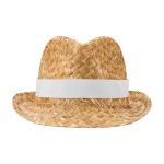 Chapéu de palha transpirável natural com fita personalizável cor branco segunda vista frontal