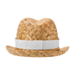 Chapéu de palha transpirável natural com fita personalizável cor branco segunda vista traseira