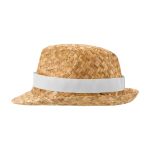 Chapéu de palha transpirável natural com fita personalizável cor branco vista lateral