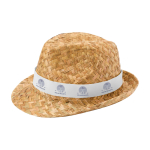 Chapéu de palha transpirável natural com fita personalizável cor branco vista impressão transfer