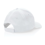 Boné de algodão reciclado, 6 painéis com fecho de velcro 190 g/m2 cor branco quinta vista