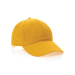 Boné de algodão reciclado, 6 painéis com fecho de velcro 190 g/m2 cor amarelo