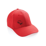 Boné de algodão reciclado de 6 painéis e rastreador AWARE™ 280 g/m2 cor vermelho vista com logo