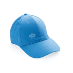Boné de algodão reciclado de 6 painéis e rastreador AWARE™ 280 g/m2 cor azul-claro vista com logo