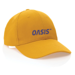 Boné de algodão reciclado de 6 painéis e rastreador AWARE™ 280 g/m2 vista com logo