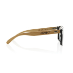 Óculos de sol ecológicos com hastes de bambu e lentes espelhadas UV400 cor castanho vista com logo